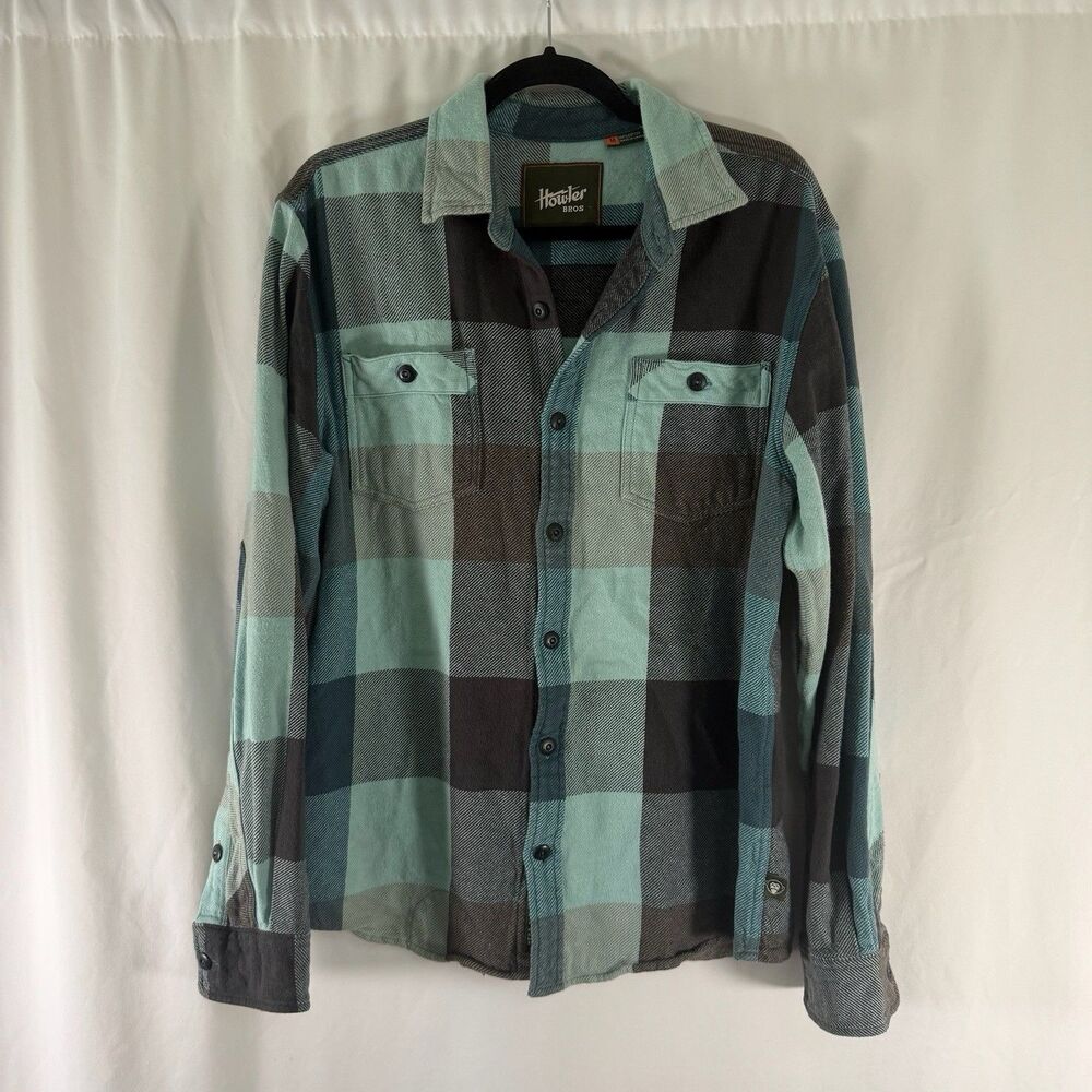 Howler Bros Flannel Shirt Men's Medium Blue Green Plaid Button Up Long Sleeve
